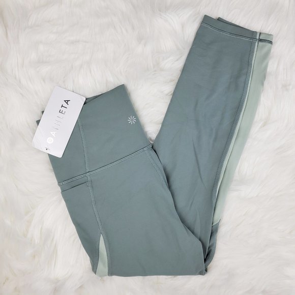 NWOT Athleta Green Colorblock Salutation Leggings - Picture 7 of 7